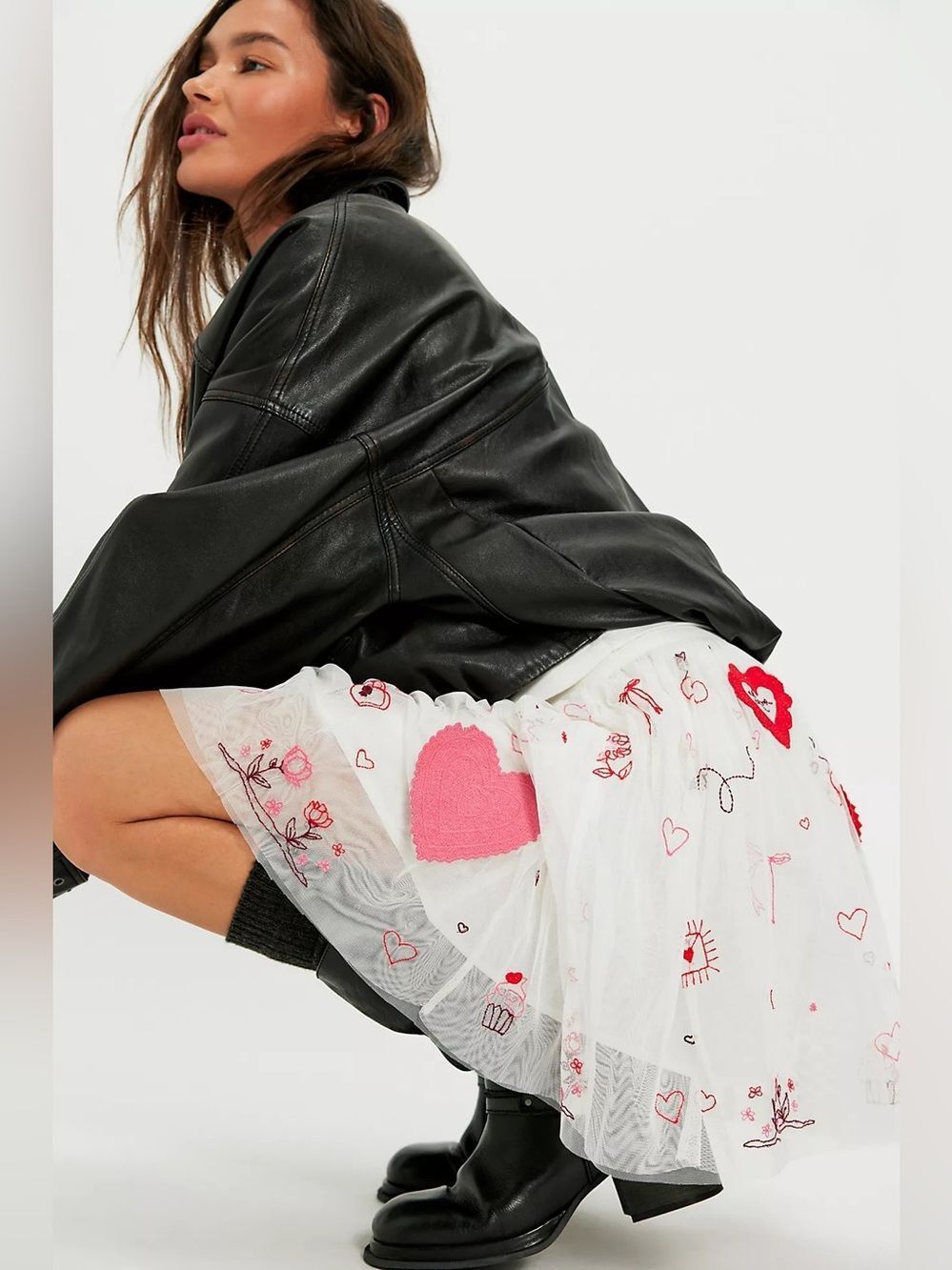 New Free People Embroidered Tulle Skirt Size S